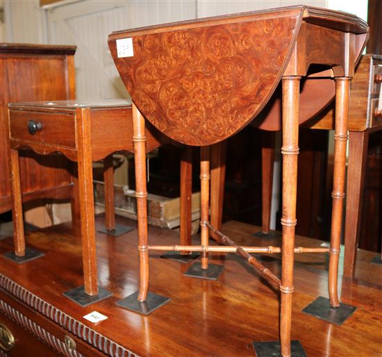 Small walnut drop flap table and mahogany table